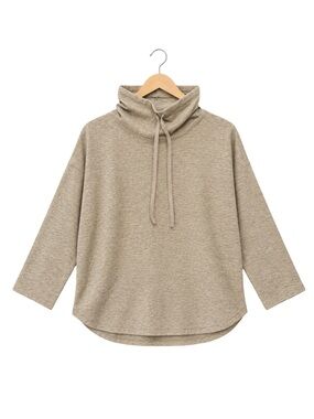 Max Studio NWT tan Funnel Neck Pullover Top  elevated  basic chic Drop Shoulder